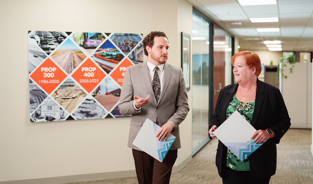 Two MAG employees sharing ideas in the office