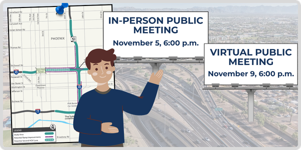 Map of the Deck Park Tunnel to I-10/I-17 Split corridor study area in central Phoenix