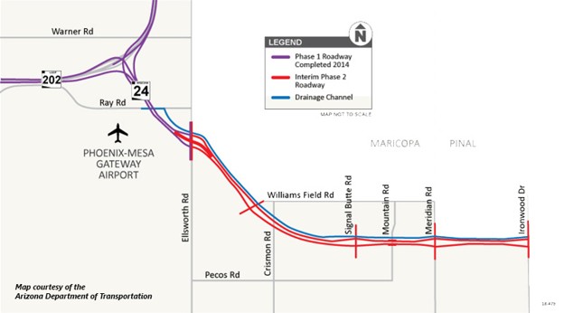 image of a map representing parts of freeways in different colors