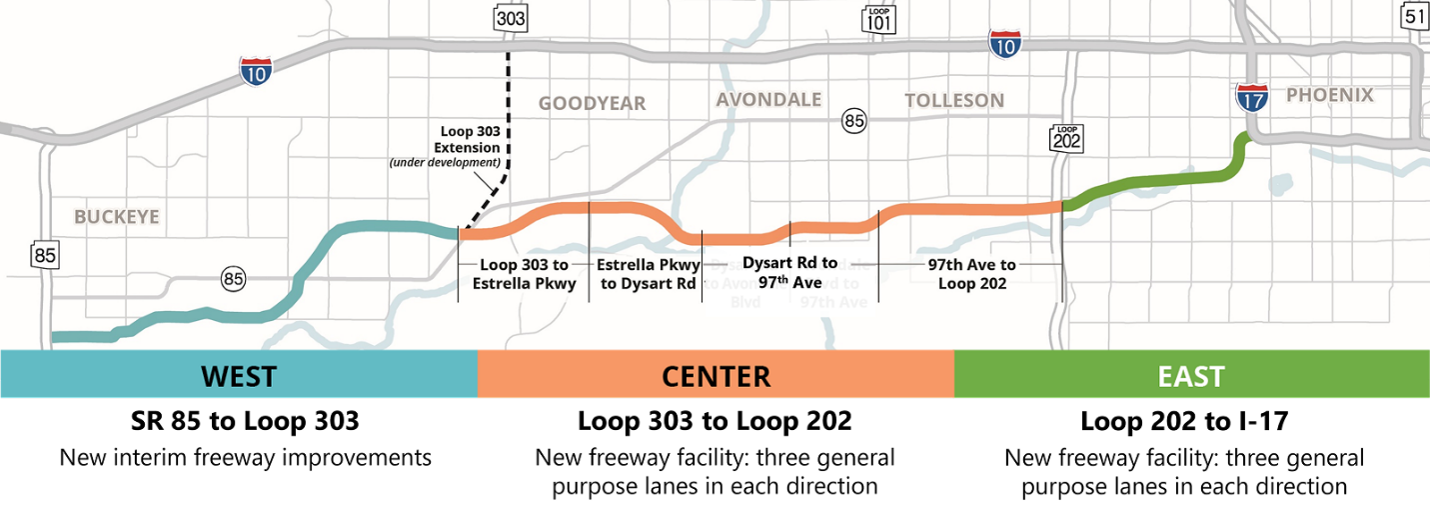 image of a map representing parts of freeways in different colors