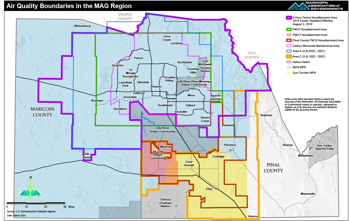 Air Quality Boundaries in the MAG Region map