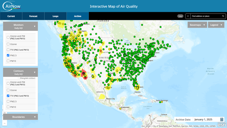 Worldwide Air Quality Map on January 1, 2025