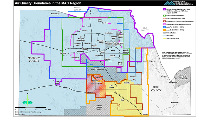 Air Quality Boundaries in the MAG Region map